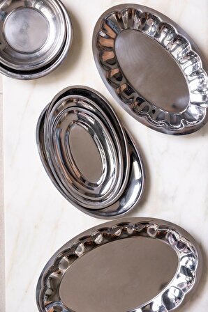 Royal Vintage Gümüş Oval Sunum Tabağı & Sunum Tepsisi 37*25 cm 
