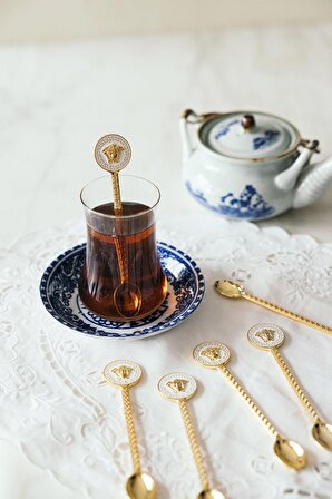 6'lı Antik Yunan İlhamlı Beyaz & Altın Renkli Dekoratif Çay Kaşığı Seti 
