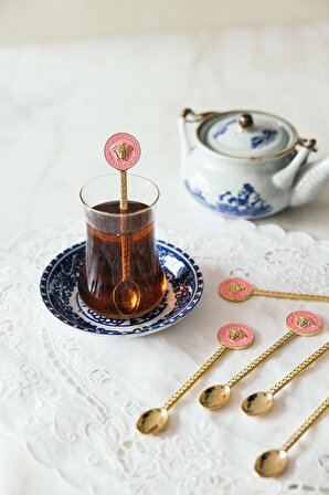 6'lı Antik Yunan İlhamlı Pembe & Altın Renkli Dekoratif Çay Kaşığı Seti 