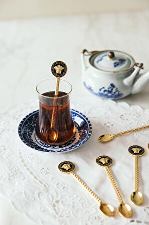6'lı Antik Yunan İlhamlı Siyah & Altın Renkli Dekoratif Çay Kaşığı Seti 