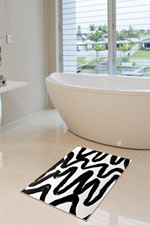 40x60 Dijital Baskılı Kaymaz Tabanlı Black & White Banyo ve Kapı Paspası