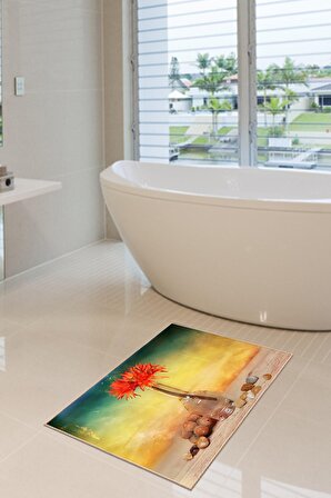40x60 Dijital Kaymaz Tabanlı Vibes Desenli Banyo ve Kapı Paspası