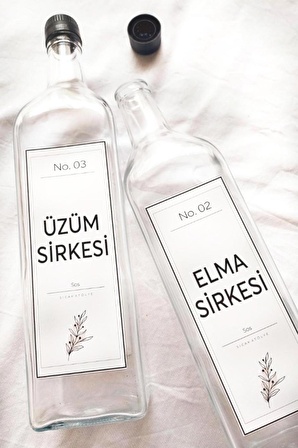 Sıcak Atölye - Sosluk 2'li - 1000 ml. Elma Sirkesi ve Üzüm Sirkesi Şişesi - Yağdanlık