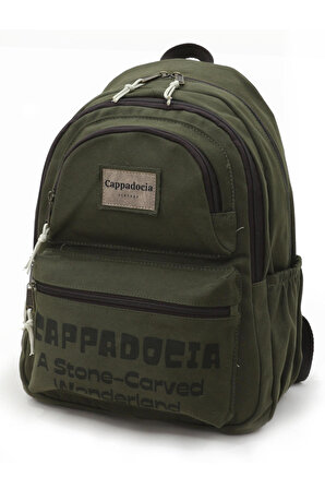 Cappadocia Vintage 4007 Olympos Haki Yeşil Sırt Okul Seyahat Günlük 15.6 inç Laptop NoteBook Laptop Çantası