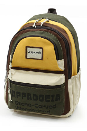 Cappadocia Vintage 4007 Olympos Kahve Hardal Bej Sırt Okul Seyahat Günlük 15.6 inç Laptop NoteBook Çantası