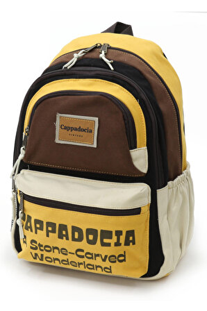 Cappadocia Vintage 4007 Olympos Hardal Kahve Siyah Sırt Okul Seyahat Günlük 15.6 inç Laptop NoteBook Çantası
