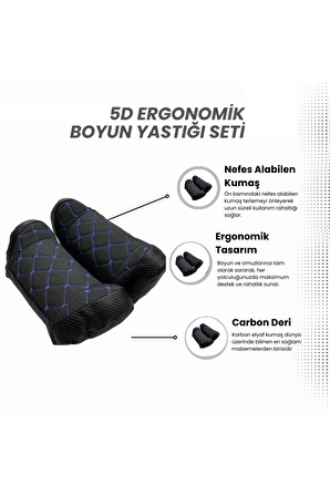 Caş Dekorasyon 5D Ergonomik Oto Boyun Yastığı Seti 2 Adet Siyah Mavi