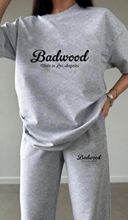 Kadın Badwood Yazılı Tasarımlı Baskılı Jogger Eşofman Altı ve Oversize T-Shirt Takımı