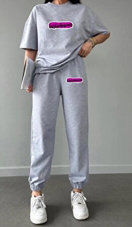Kadın Barbie Barbieheimer Tasarımlı Baskılı Jogger Eşofman Altı ve Oversize T-Shirt Takımı