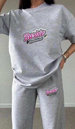 Kadın Barbie Tasarımlı Baskılı Jogger Eşofman Altı ve Oversize T-Shirt Takımı