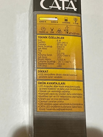 Cata CT-4084 8W 6400K (Beyaz Işık) E14 Duylu Led Kıvrık Buji Ampul