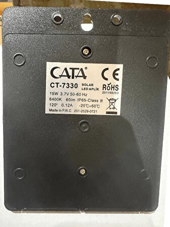 Cata CT-7330 15W 6400K (Beyaz Işık) Sensörlü Solar Güneş Panelli Led Aplik