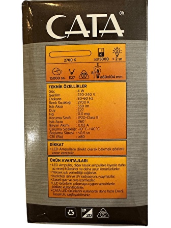 Cata CT-4285 4W 2700K (Amber) E27 Duylu Rustik Led Ampul (2 Adet)