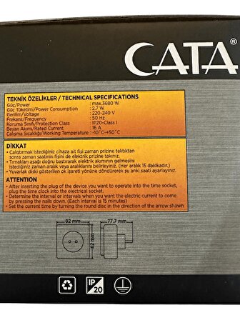Cata CT-9180 3680W 16 Amper Mekanik Zaman Saati (2 Adet)
