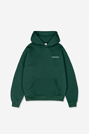 Unisex Ukhwd Supply Baskılı Oversize Kapüşonlu Yeşil Sweatshirt