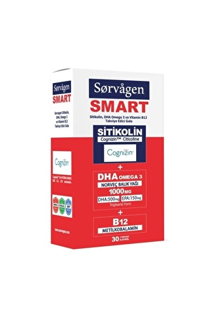 Smart 30 Kapsül ( Sitikolin Dha Omega 3 Ve B12 içeren Takviye Edici Gıda ) x 4 Adet