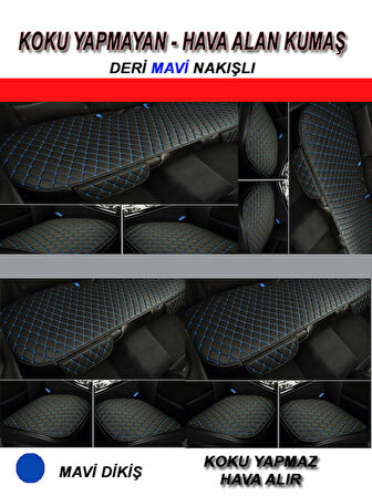 Honda CRV 4 2012-2016 Ön ve Arka Takım Koltuk Minderi Kılıf Siyah Suni Deri Mavi Dikişli
