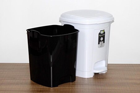Polytime Pedallı Basmalı Çöp Kutusu Kovası / Çıkarılabilir İç Kovalı / Beyaz / 32 Litre / 47x35x35 Cm.