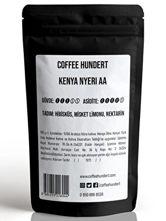 Coffee Hundert Kenya Nyeri AA Filtre Kahve 100 Gram