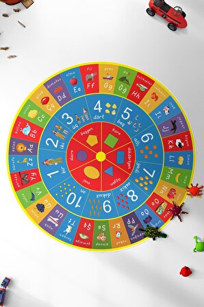 Çocuklar İçin Eğitici Yuvarlak Oyun Halısı, Harf Sayılar ve Şekilleri Öğrenmek için Oyun Alanı