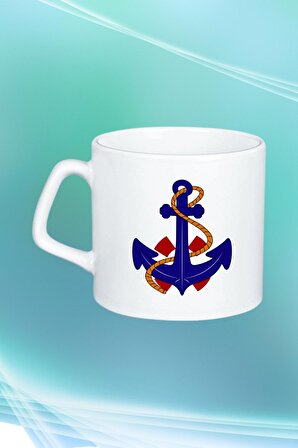 Denizci Çıpa Baskılı Afilli Kupa Bardak Çay Kahve Fincanı