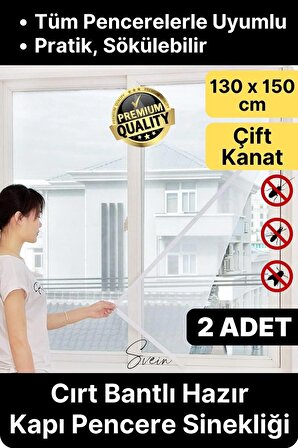 2 Adet Pratik Cam Pencere Kapı Uyumlu Çift Kanat Yırtılmaz Dayanıklı Kendinden Yapışkanlı Sineklik
