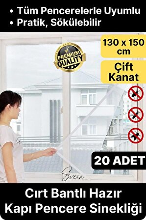 20 Adet Pratik Cam Pencere Kapı Uyumlu Çift Kanat Yırtılmaz Dayanıklı Kendinden Yapışkanlı Sineklik