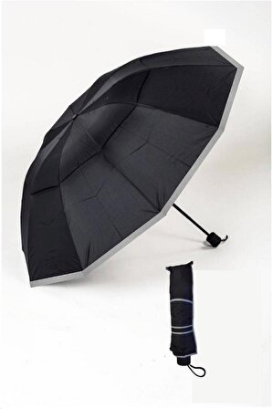 Çift Katlı Kılıflı Siyah Protokol Şemsiye Rüzgarda Kırılmayan Fiber Gövde 10 Telli Büyük Boy 130 Cm