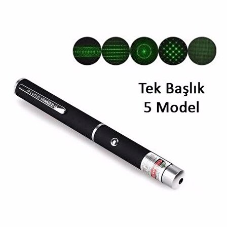 KALEM TİPİ YEŞİL LAZER POİNTER 5 BAŞLIKLI GREEN LASER