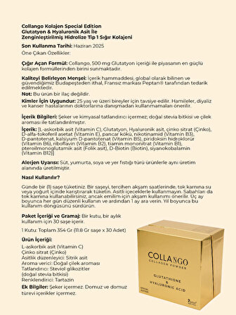 Collango Kolajen Special Edition Glutatyon & Hyaluronik Asid ve Cam Matara