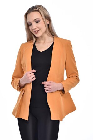 Modkofoni Düğme ve Pile Detaylı Blazer Hardal Kadın Ceket