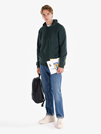 Regular Fit Kapüşonlu Yeşil Erkek Sweatshirt