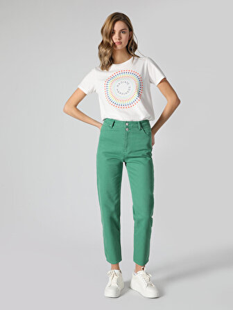 Normal Kesim Yüksek Bel Düz Paça Yeşil Kadın Pantolon