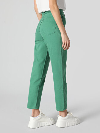 Normal Kesim Yüksek Bel Düz Paça Yeşil Kadın Pantolon