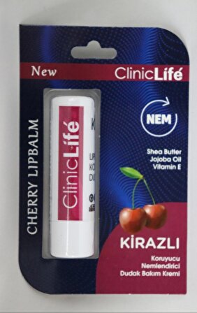 Cliniclife Dudak Bakım Kremi  4,8gr, Doğal Yağlar ile Kirazlı Dudak Bakımı Nem  Cherry Lip Balm