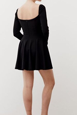 Kadın Siyah Kuplu Korsajlı Kloş Mini Elbise