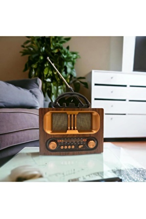 CM-1965 BT Nostaljik Radyo, Şarjlı ve Pilli, 3 bandlı fm Radyo+Aux+Usb+Tf kartlı Mp3 Çalar