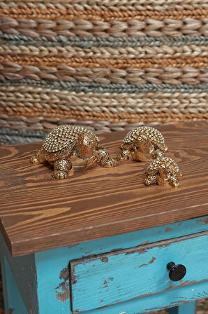 3’lü Taşlı Kaplumbağa Biblo Seti Dekoratif Ev Aksesuarı, Salon Dekorasyon Seti ,Anlamlı Hediye Obje Biblo