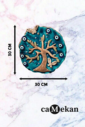 Yuvarlak Hayat Ağacı El Yapımı Seramik Duvar Süsleri Nazar Boncuklu Hediyelik Duvar Dekorasyonu