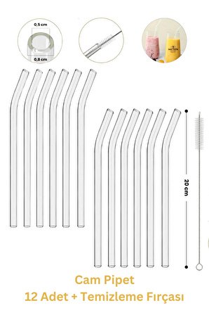 12 Adet Cam Pipet ve Pipet Temizleme Fırçası, Hijyenik Pipet, Sağlıklı Cam Pipet