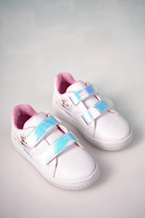 Cırtlı Hologram Baskılı Beyaz Bebe Ayakkabı