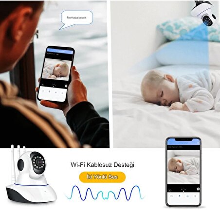 Kablosuz 1080P HD Ev Güvenlik Bebek Gözetleme Kamerası Uzaktan Erişim İki Yönlü Ses Hareket Algılama