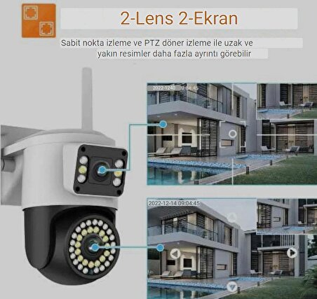 QASUL  Çift Lens WiFi Kamera İnsan Algılama Monitörü Açık Renk Gece Görüşü Qasul Gözetim Kameraları 4MP Güvenlik IP Kamera
