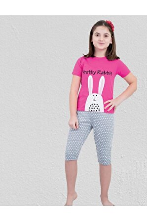 Pamuk Sevimli Tavşan Kız Çocuk Kapri Pijama Takımı