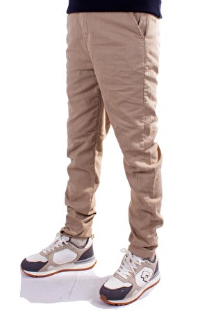 Twister Slim Jogger-011C Bej Yüksek Bel Dar Paça Erkek Keten Pantolon