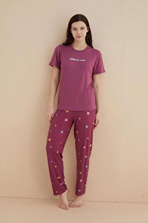 Kadın Pijama Takımı Kısa Kol Sıfır Yaka