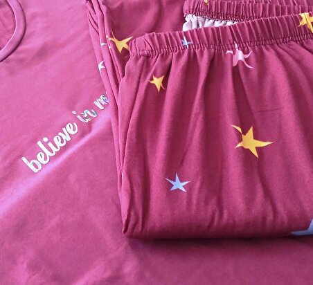 Kadın Pijama Takımı Kısa Kol Sıfır Yaka