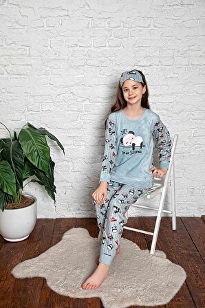 Kız Çocuk Uzun Kollu Garson Boy Polar Kışlık Pijama Takımı