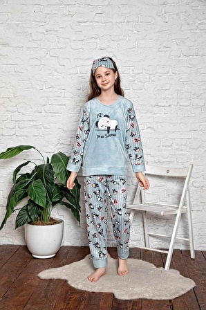 Kız Çocuk Uzun Kollu Garson Boy Polar Kışlık Pijama Takımı