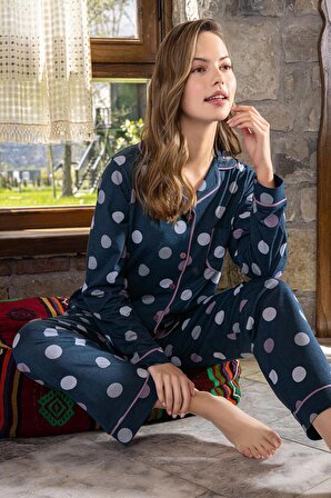 Kadın Pijama Takımı Önden Düğmeli Pamuklu